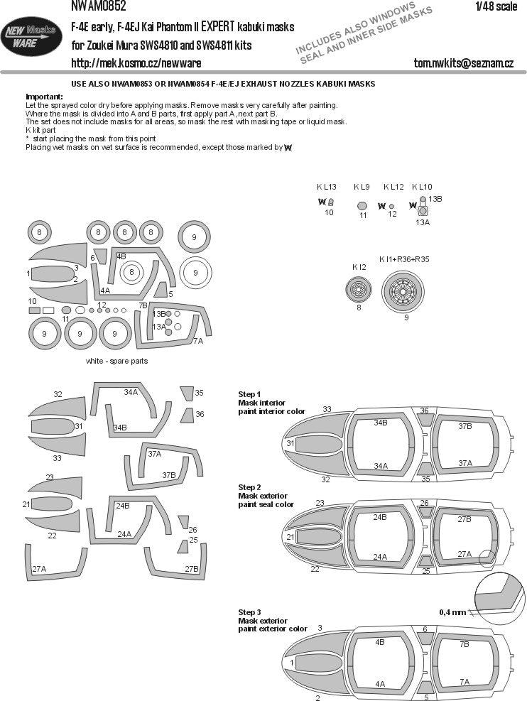 New Ware 0852 - Masking set for Zoukei-Mura 1/48 F-4E early, F-4EJ kai phantom II EXPERT