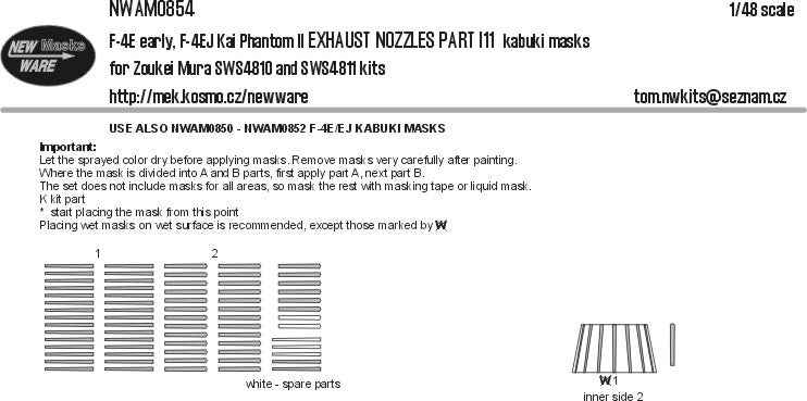New Ware 0854 - Masking set for Zoukei-Mura 1/48 F-4E early, F-4EJ kai phantom II EXHAUST NOZZLES PARTS