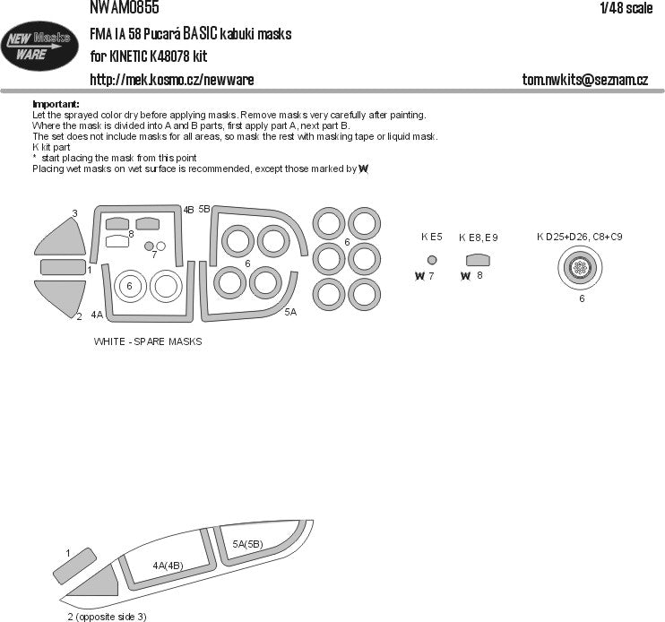 New Ware 0855 - Masking set for Kinetic 1/48 FMA IA 58 Pucara BASIC