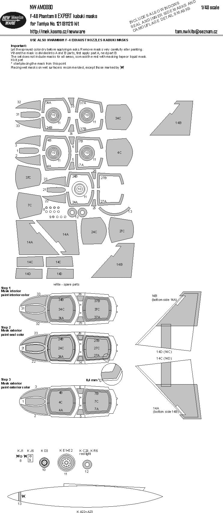 New Ware 0880 - Masking set for Tamiya 1/48 F-4B Phantom II EXPERT
