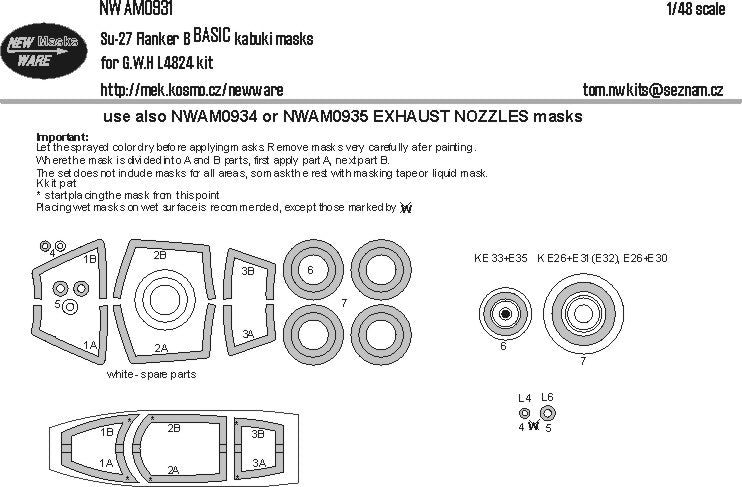 New Ware 0931 - Masking set for G.W.H 1/48 Su-27 Flanker B BASIC