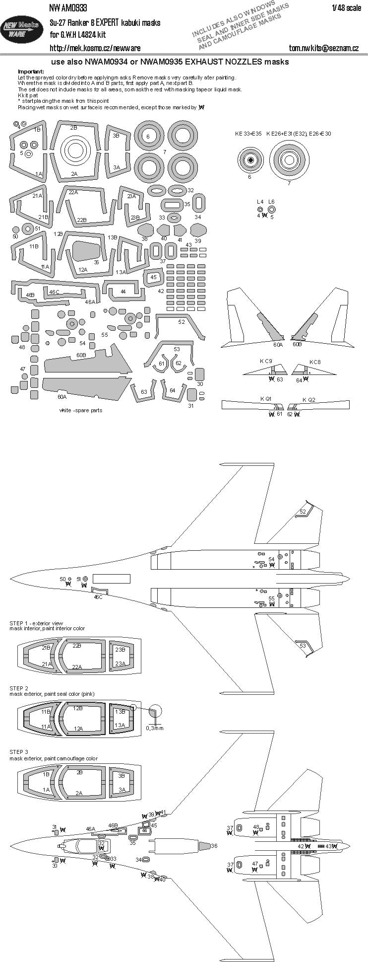 New Ware 0933 - Masking set for G.W.H 1/48 Su-27 Flanker B EXPERT