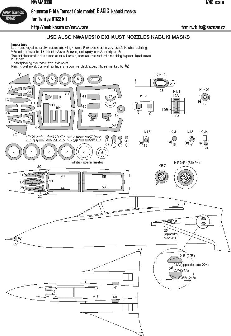 New Ware 0938 - Masking set for Tamiya 1/48 F-14 A Tomcat (Late Model) BASIC
