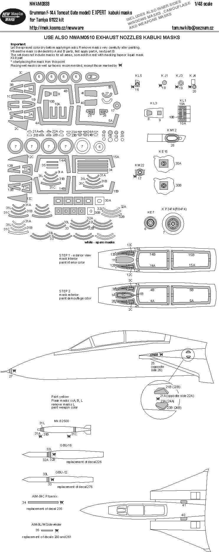 New Ware 0939 - Masking set for Tamiya 1/48 F-14 A Tomcat (Late Model) EXPERT