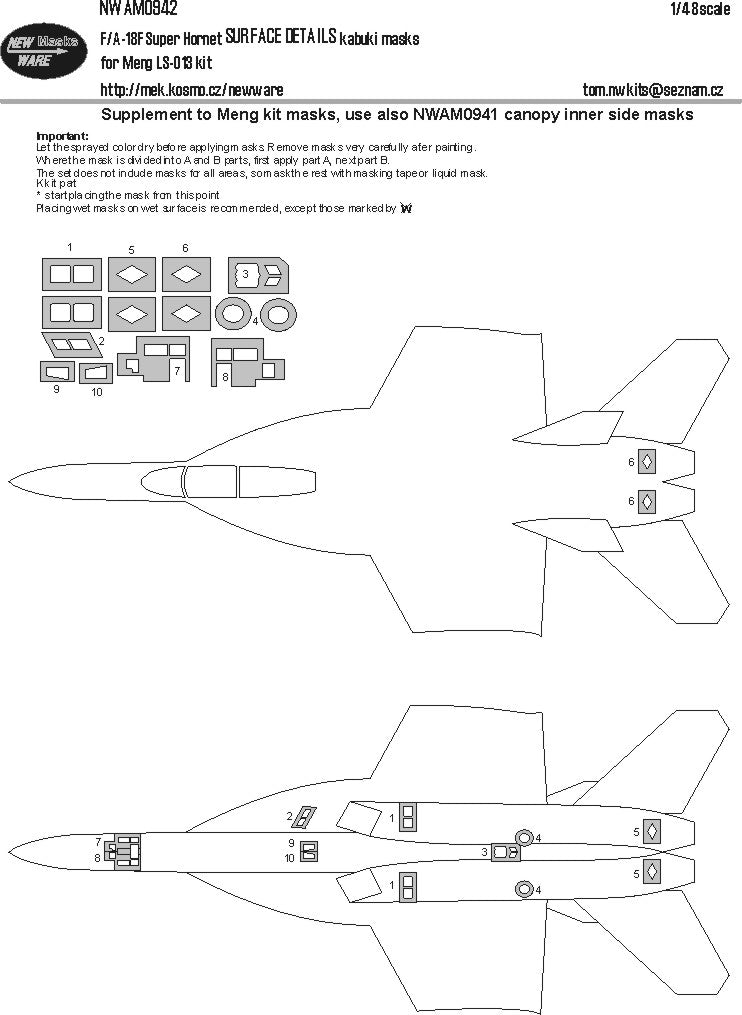 New Ware 0942 - Masking set for Meng 1/48 F-A-18F Super hornet CANOPY SURFACE DETAILS
