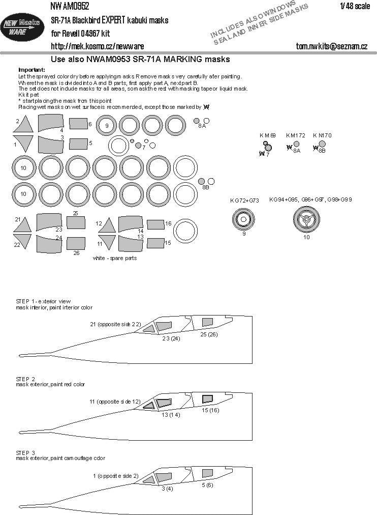 New Ware 0952 - Masking set for Revell 1/48 SR-71A Blackbird EXPERT