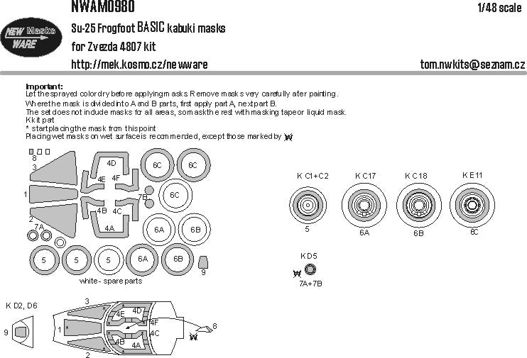 New Ware 0980 - Masking set for Zvezda 1/48 Su-25 Frogfoot BASIC