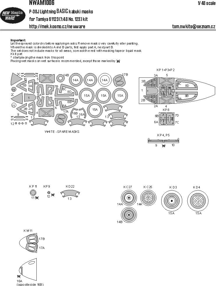 New Ware 1006 - Masking set for Tamiya 1/48 P-38J lightning BASIC