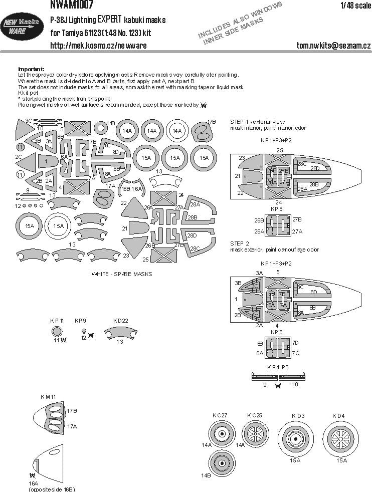New Ware 1007 - Masking set for Tamiya 1/48 P-38J lightning EXPERT
