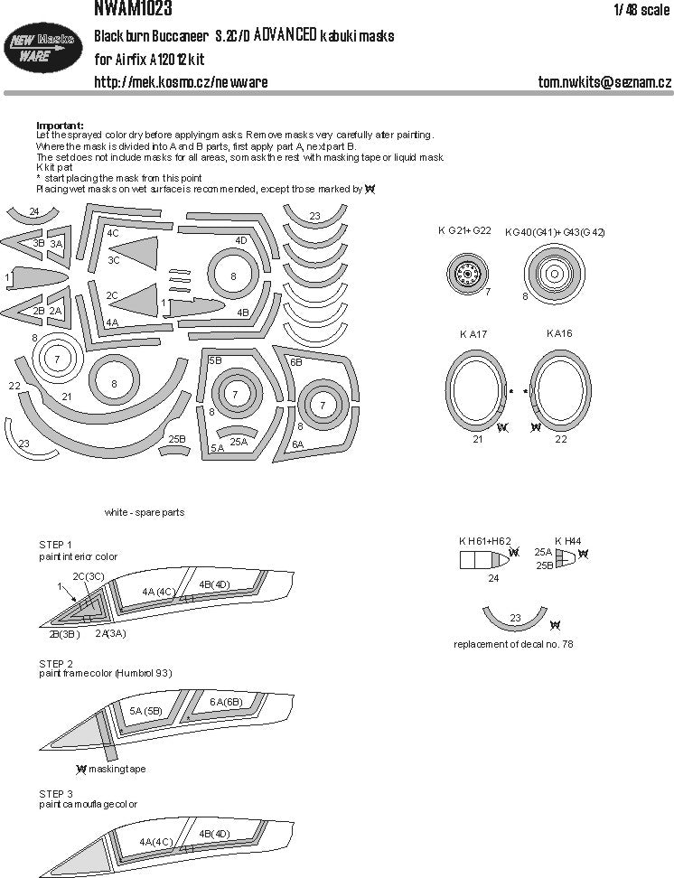 New Ware 1023 - Masking set for Airfix 1/48 Blackburn Buccaneer S.2C/D BASIC