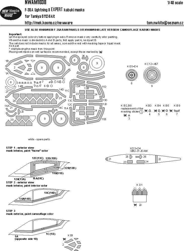 New Ware 1038 - Masking set for Tamiya 1/48 F-35A lightning II EXPERT