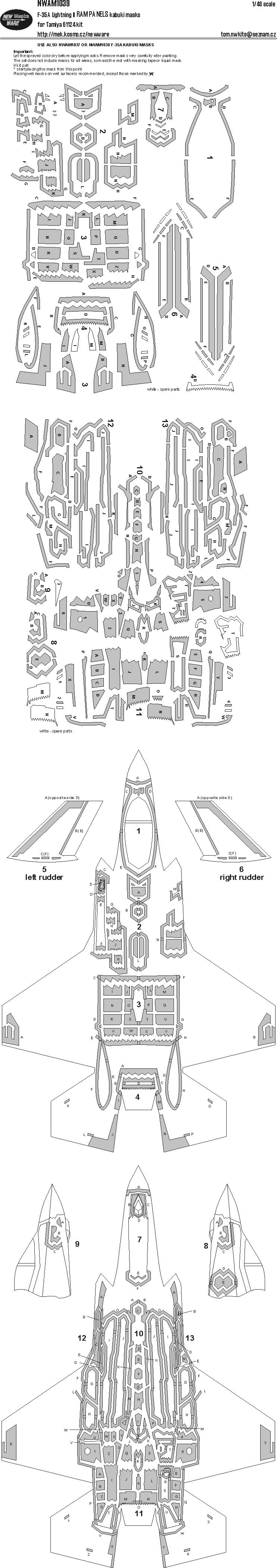 New Ware 1039 - Masking set for Tamiya 1/48 F-35A lightning II RAM PANELS