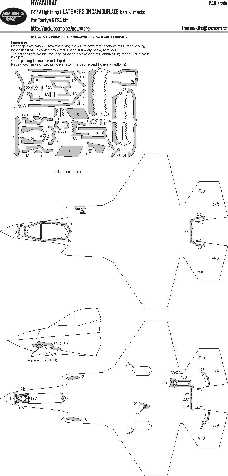 New Ware 1040 - Masking set for Tamiya 1/48 F-35A lightning II LATE VERSION CAMOUFLAGE