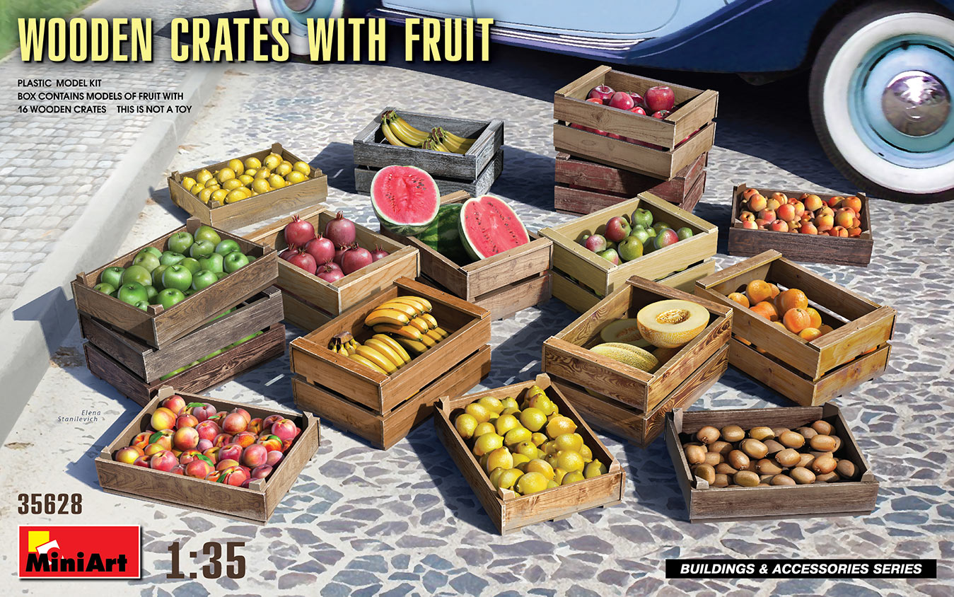 MINA35628 - (1/35) Wooden Crates with fruit