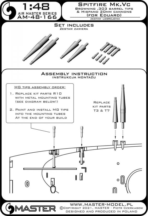 Master Model - 1/48 Spitfire Mk. Vc Hispano 20mm Cannons & Browning .303 barrel tips