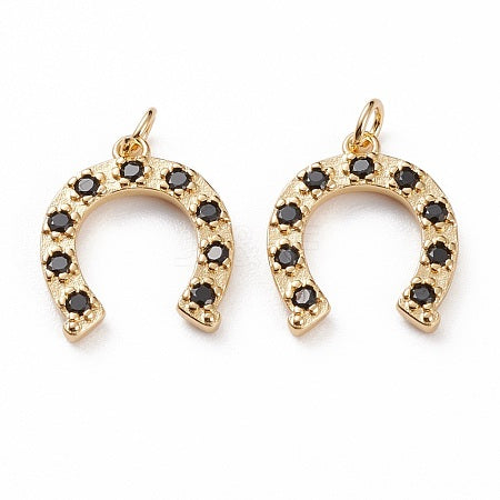Brass Micro Pave Black - 18K Gold Plated Horse Shoe (Pair)