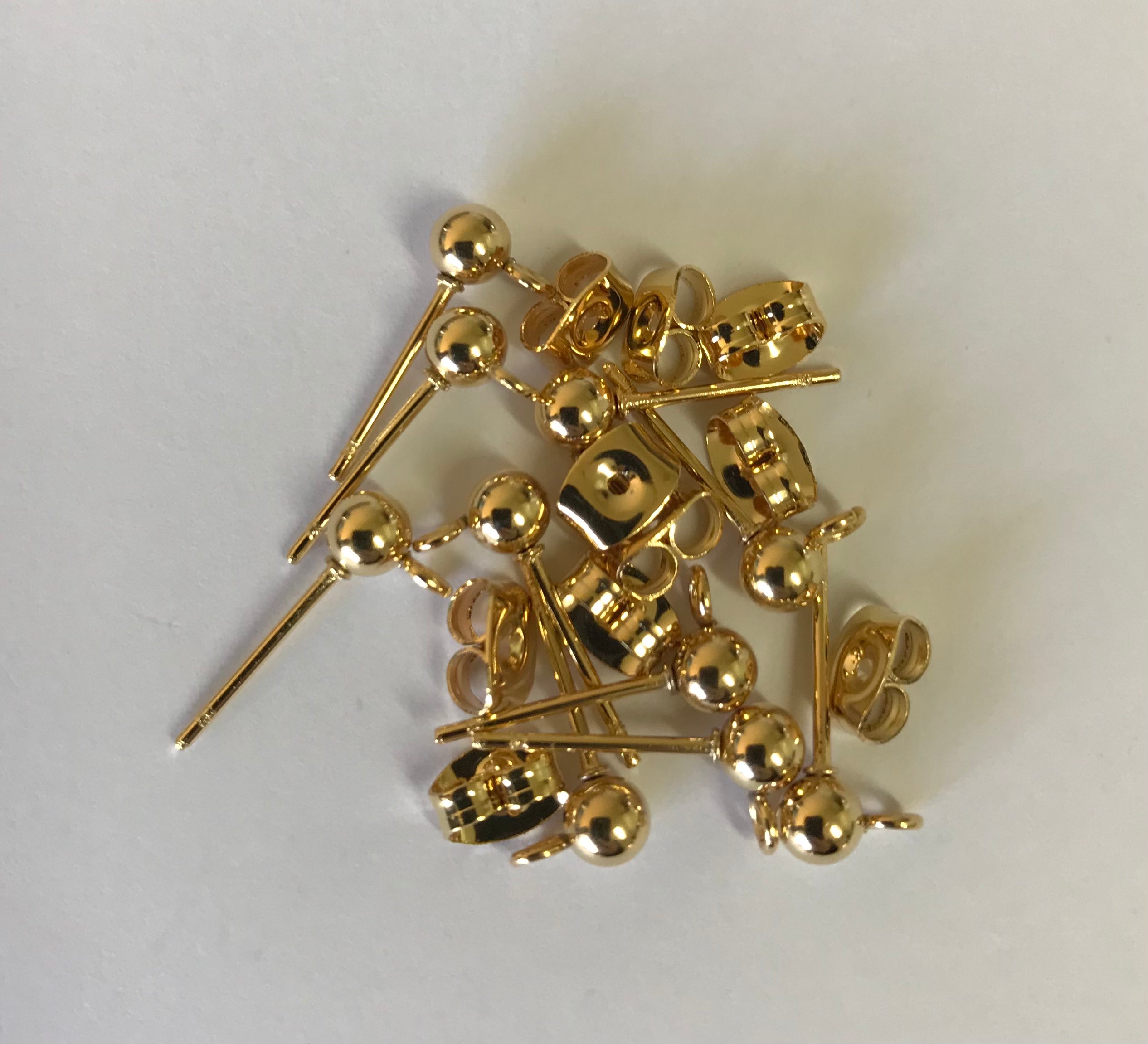 24K Gold Plated Ball Stud Earing findings (5 pairs)