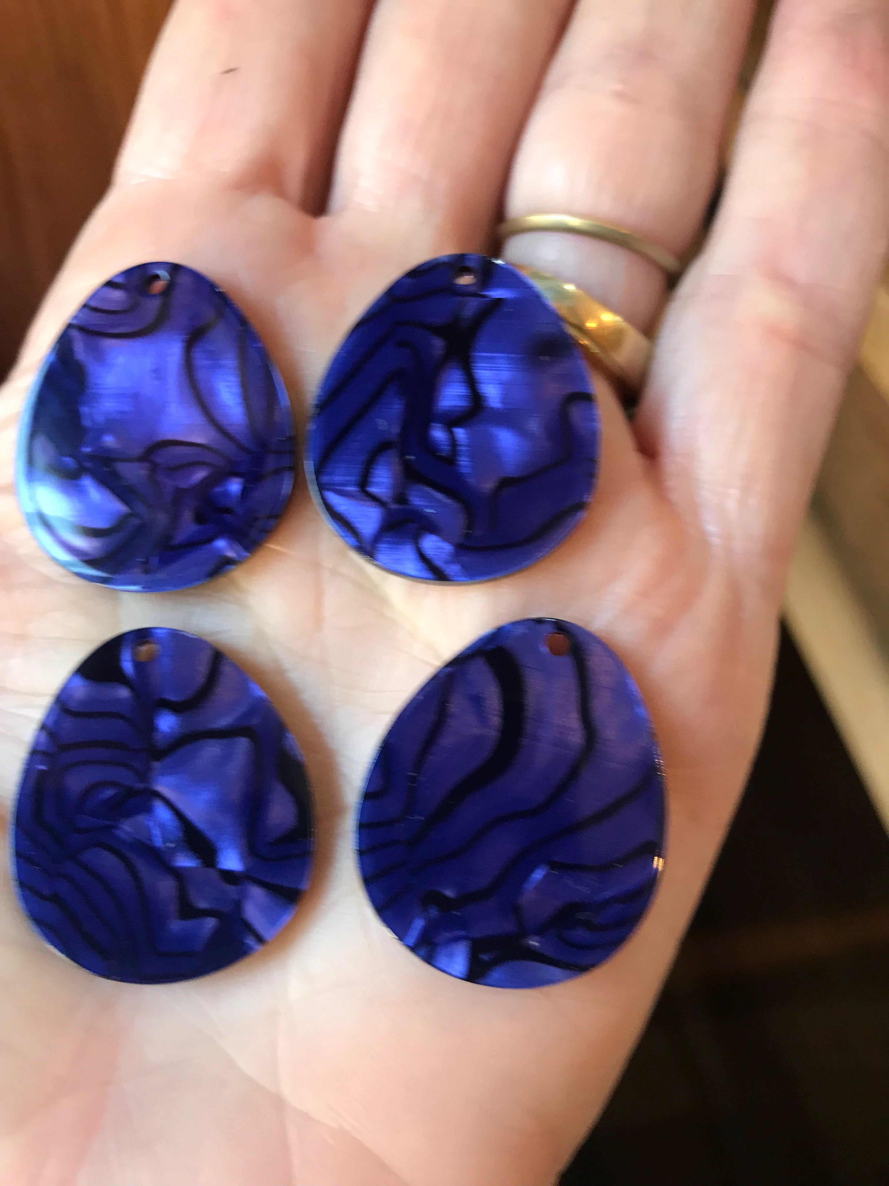 Acetate Resin Pendant Teardrop Dark Blue & Black ( 1 Pair)