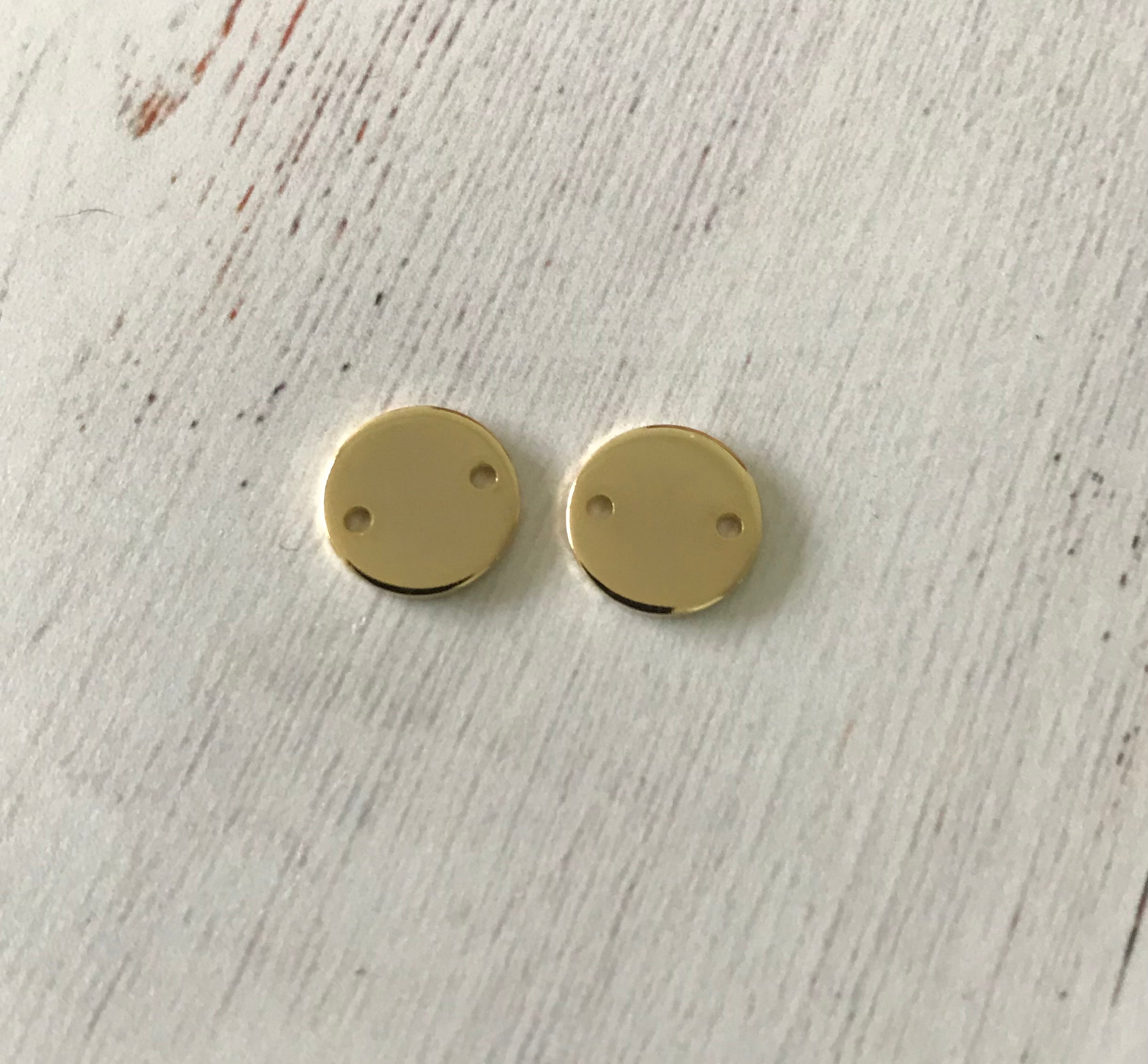 304 Stainless Steel Link Connectors Golden - Flat Round (1 Pair)