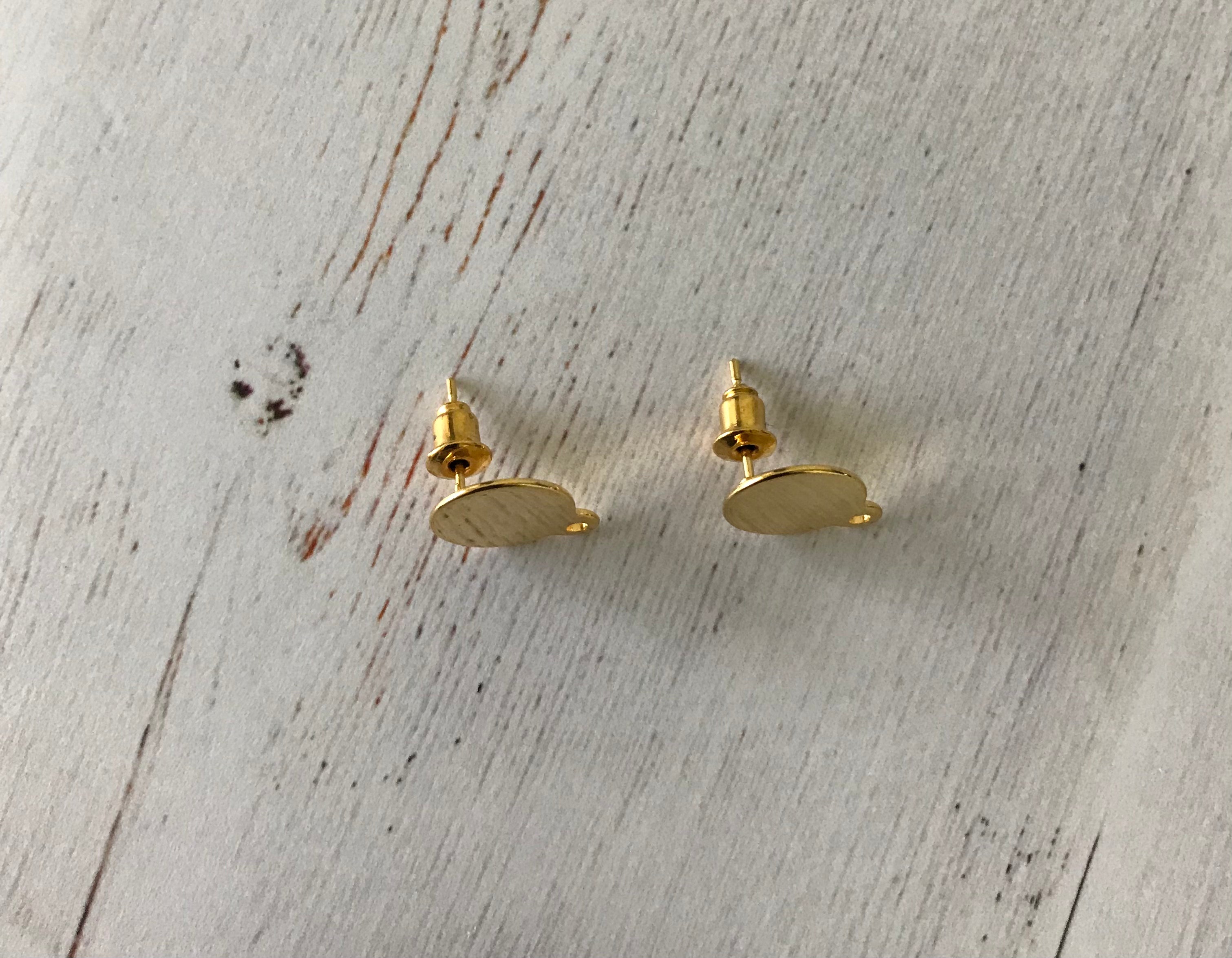 304 Stainless Steel Ear Stud Components, with Loop and Flat Plate, Flat Round, Golden (1 Pair)