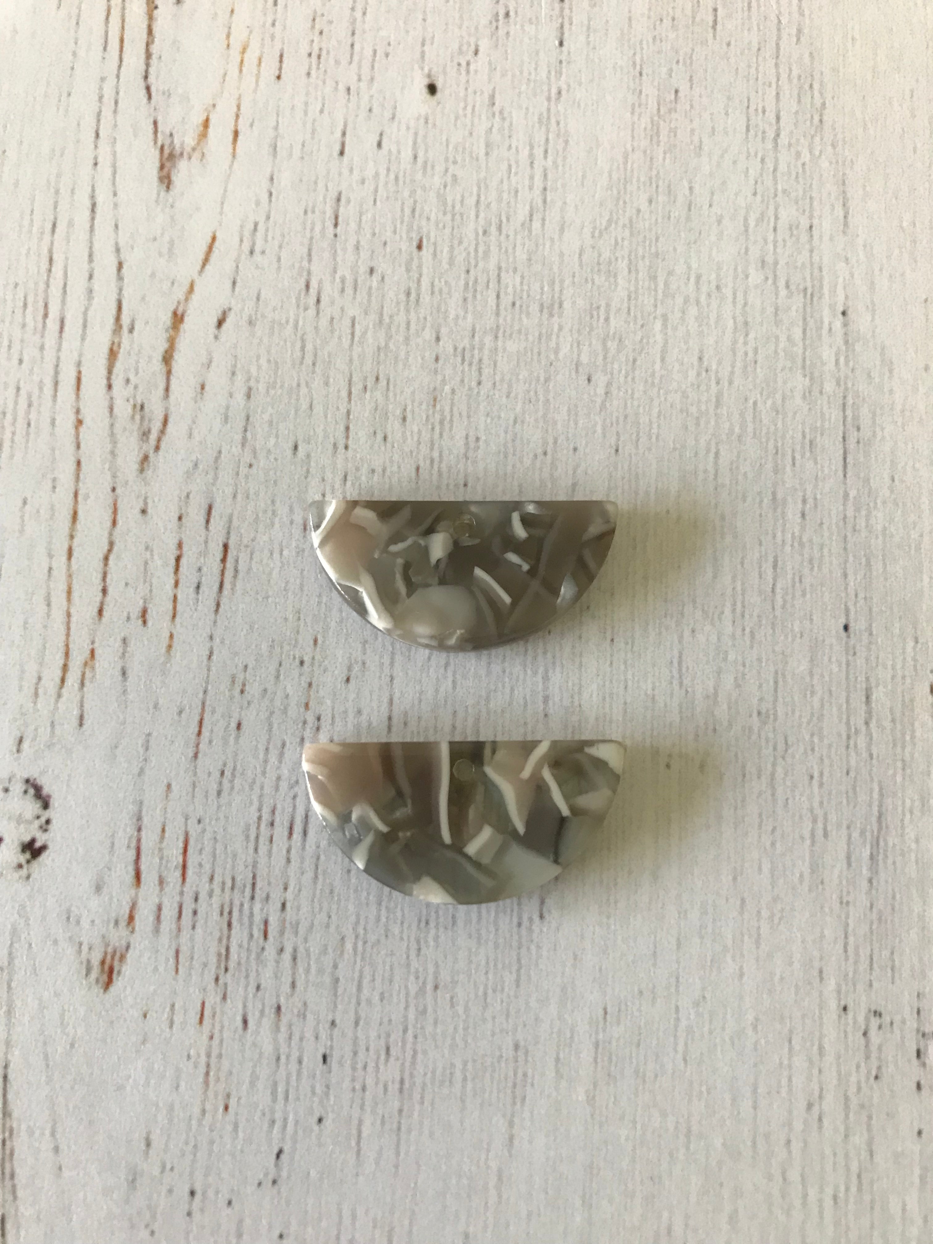 Acetate Resin Semi Circle Pendant Small Grey Marble  (1 Pair)