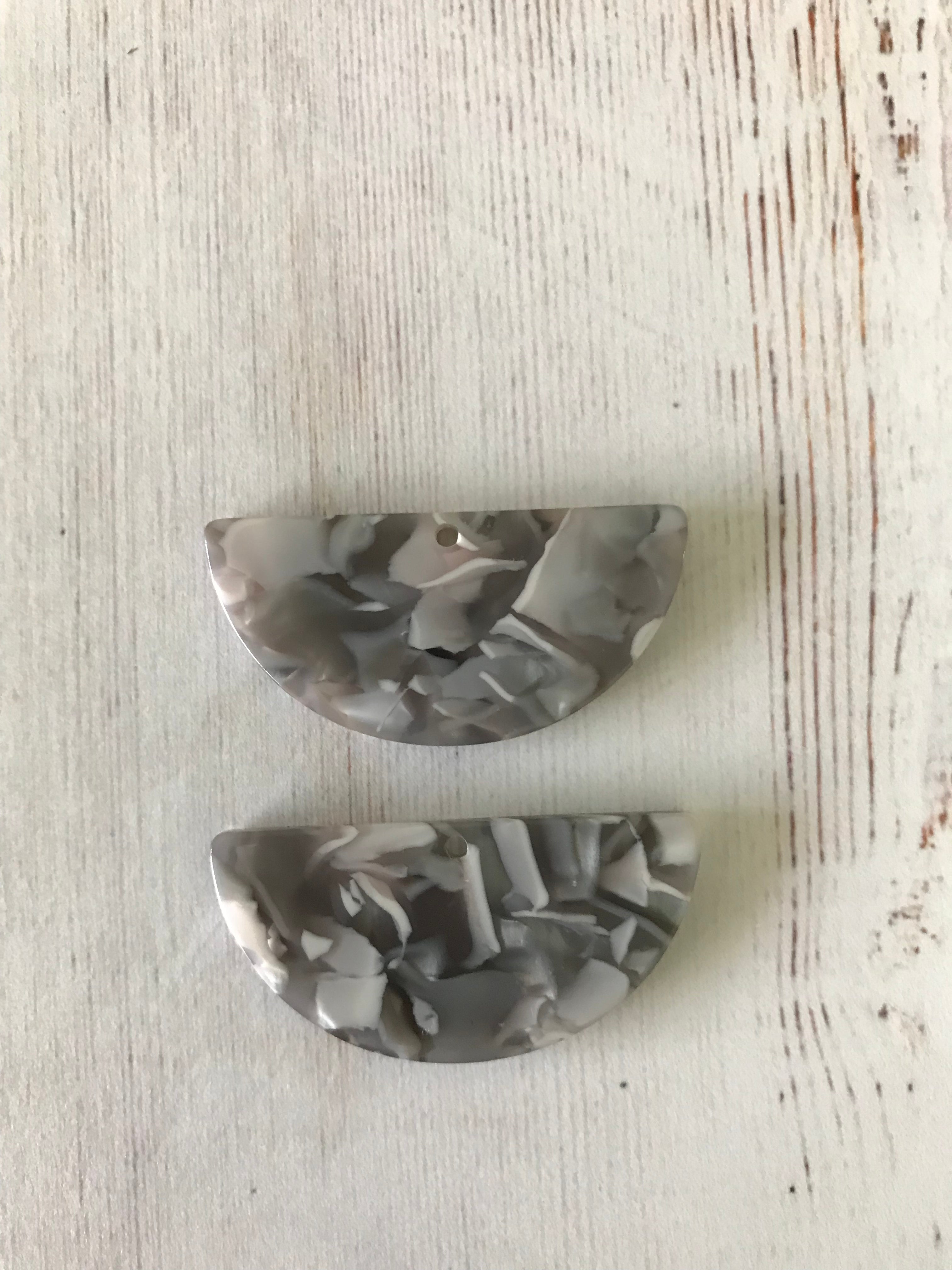Acetate Resin Semi Circle Pendant Grey Marble  (1 Pair)
