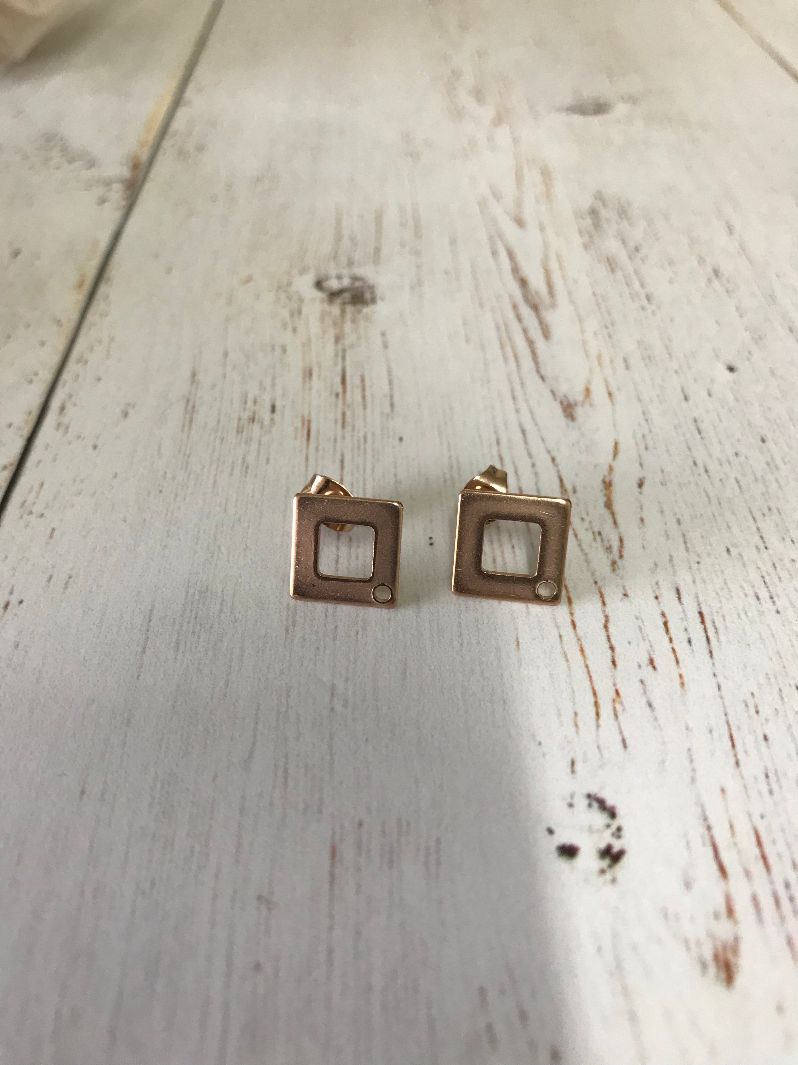 Ion Plating (IP) 304 Stainless Steel Square Rose Gold Stud with Earing Backs (Pair)