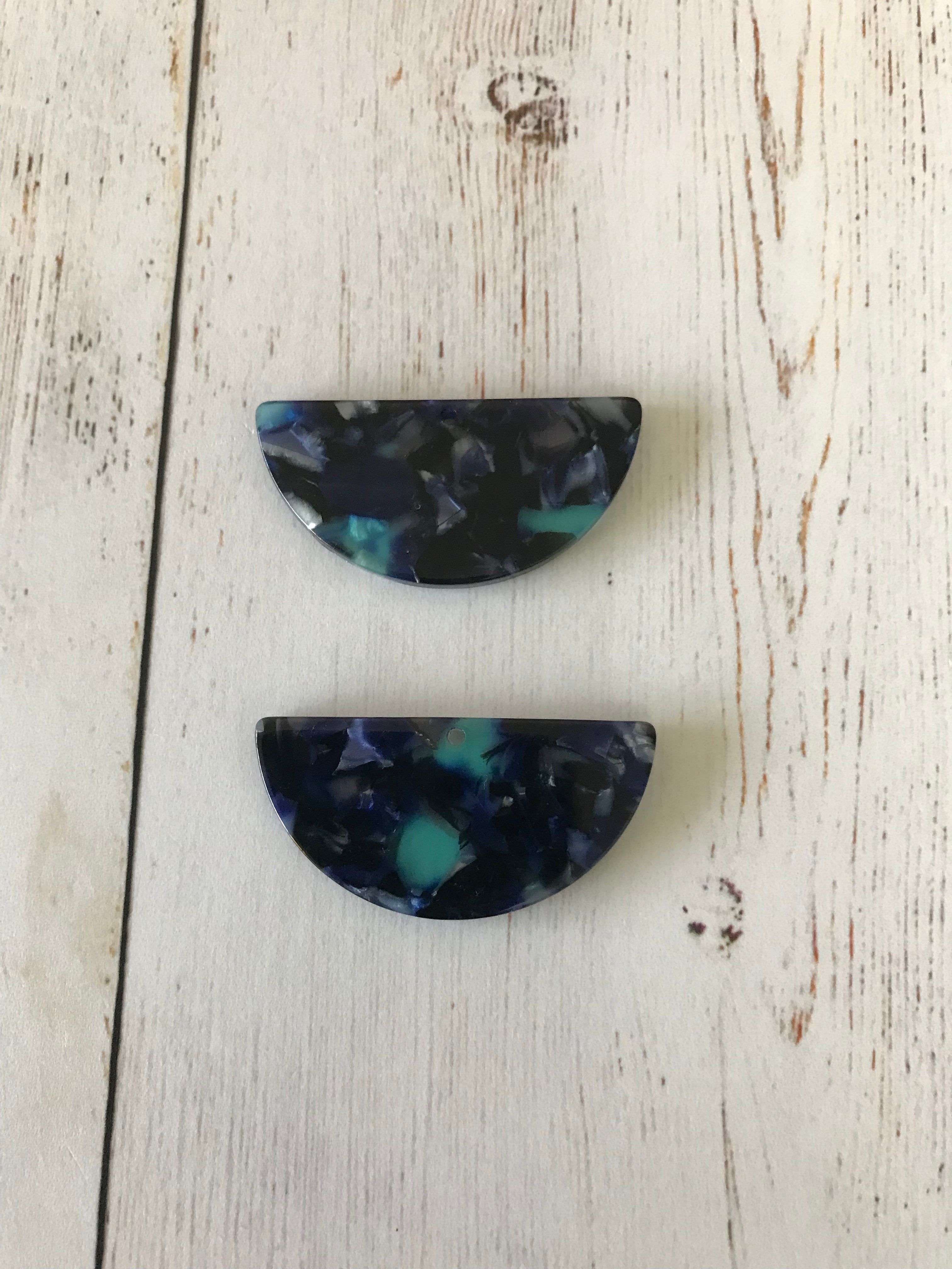 Acetate Resin Semi Circle Pendant Midnight Blue  (1 Pair)