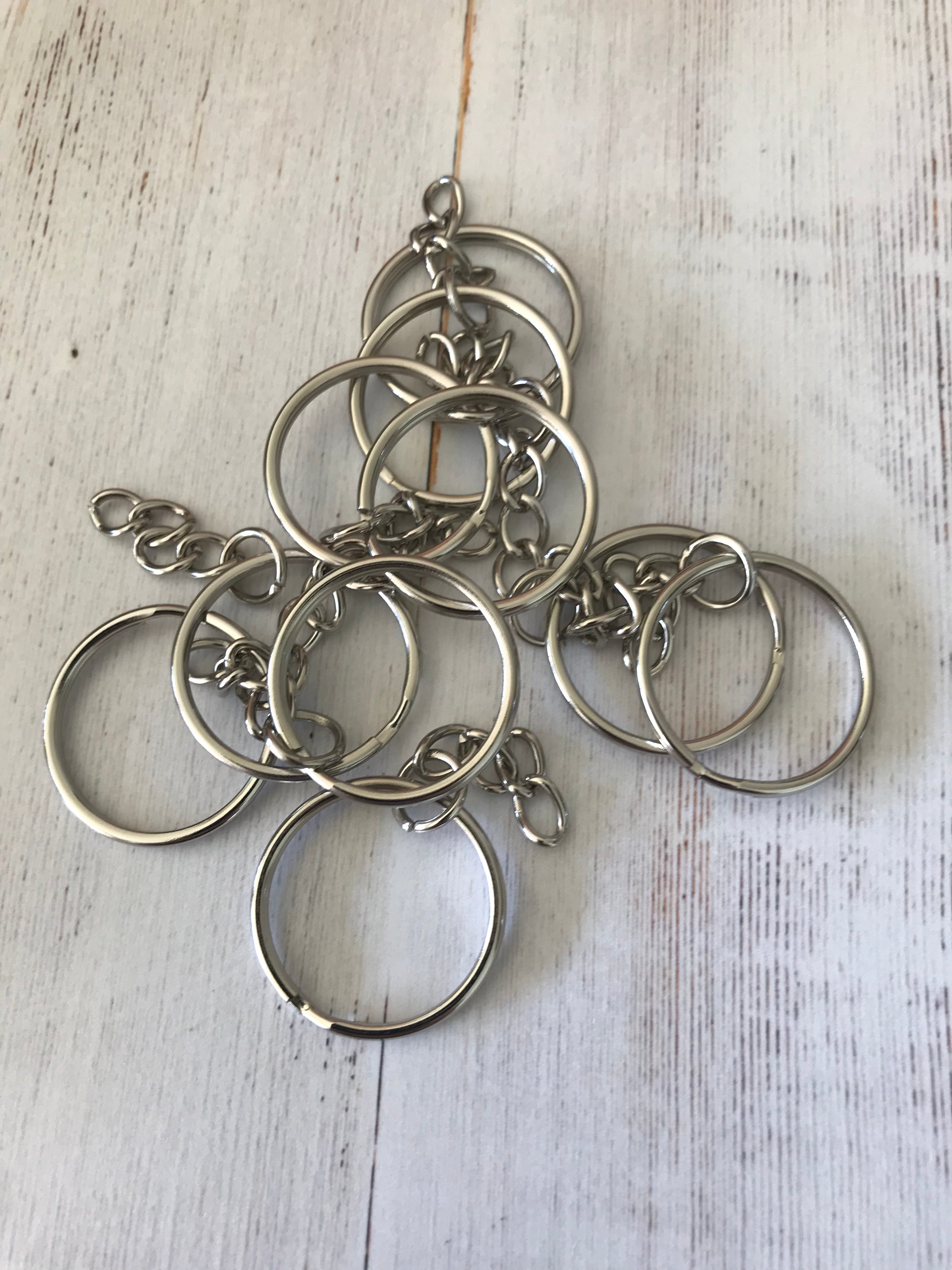 Iron Split Key Rings, Platinum with Keychain (10 in a bag)