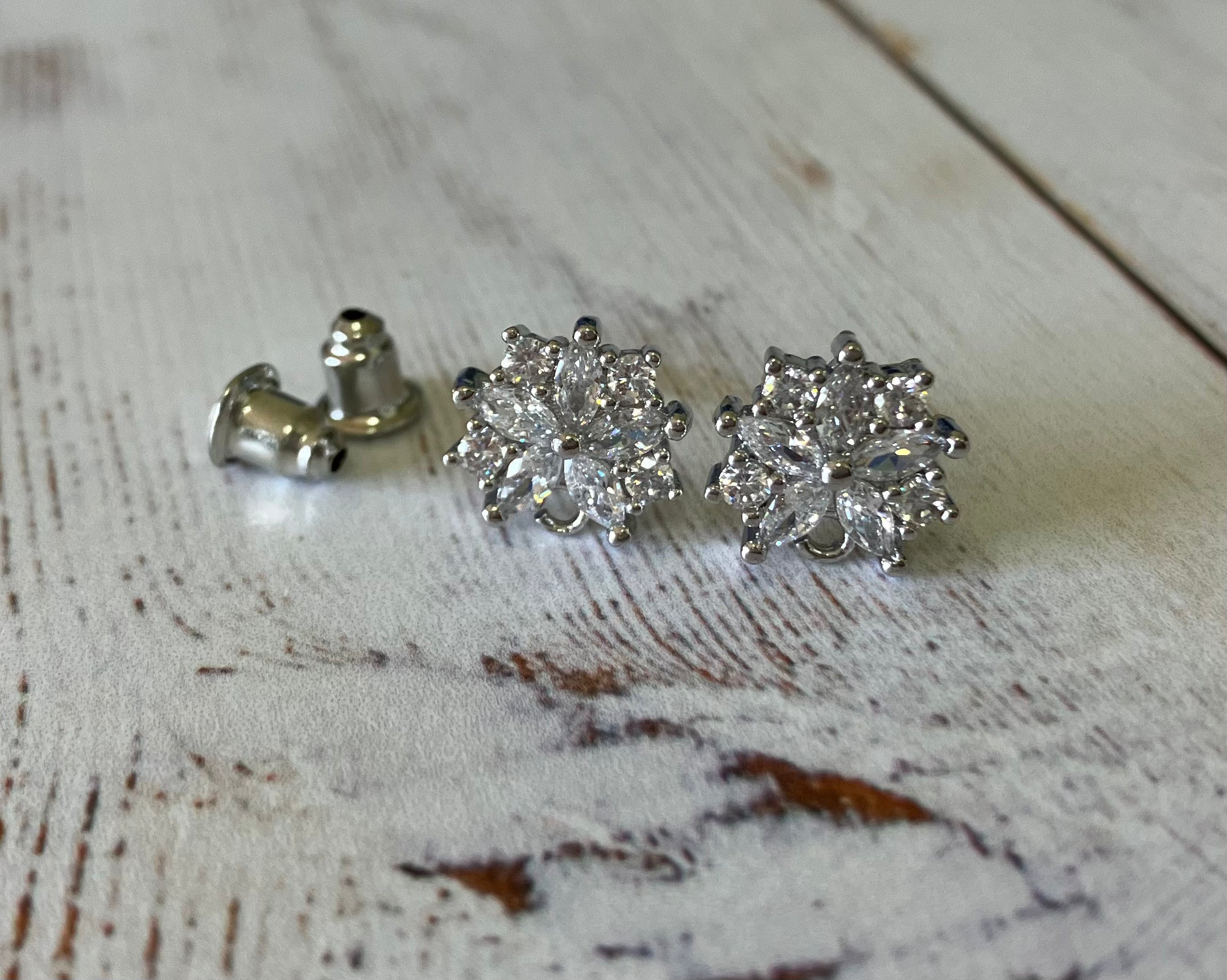 Brass Cubic Zirconia Stud with backs - (Pair)