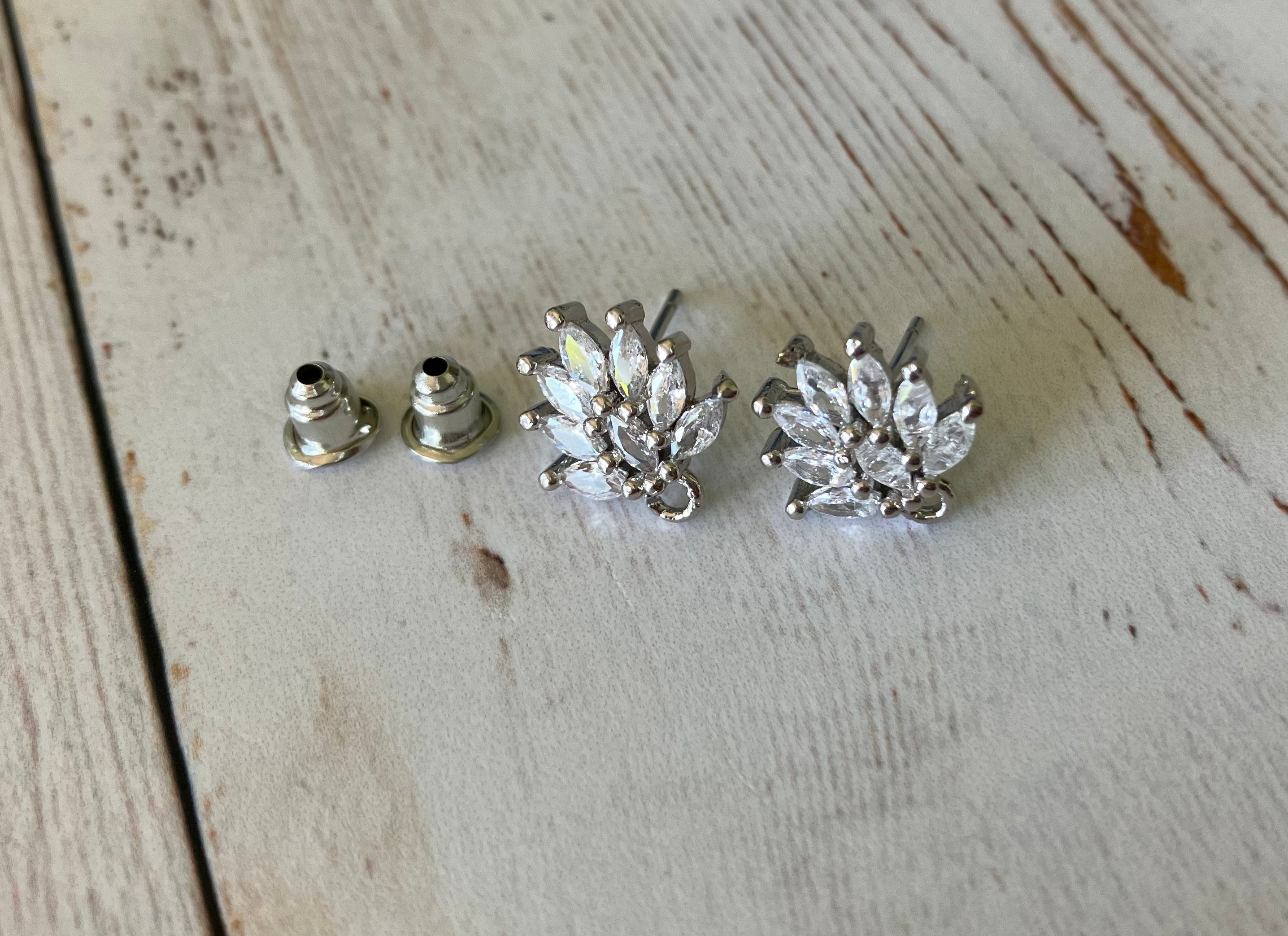 Flower Brass Cubic Zirconia Stud with backs - (Pair)