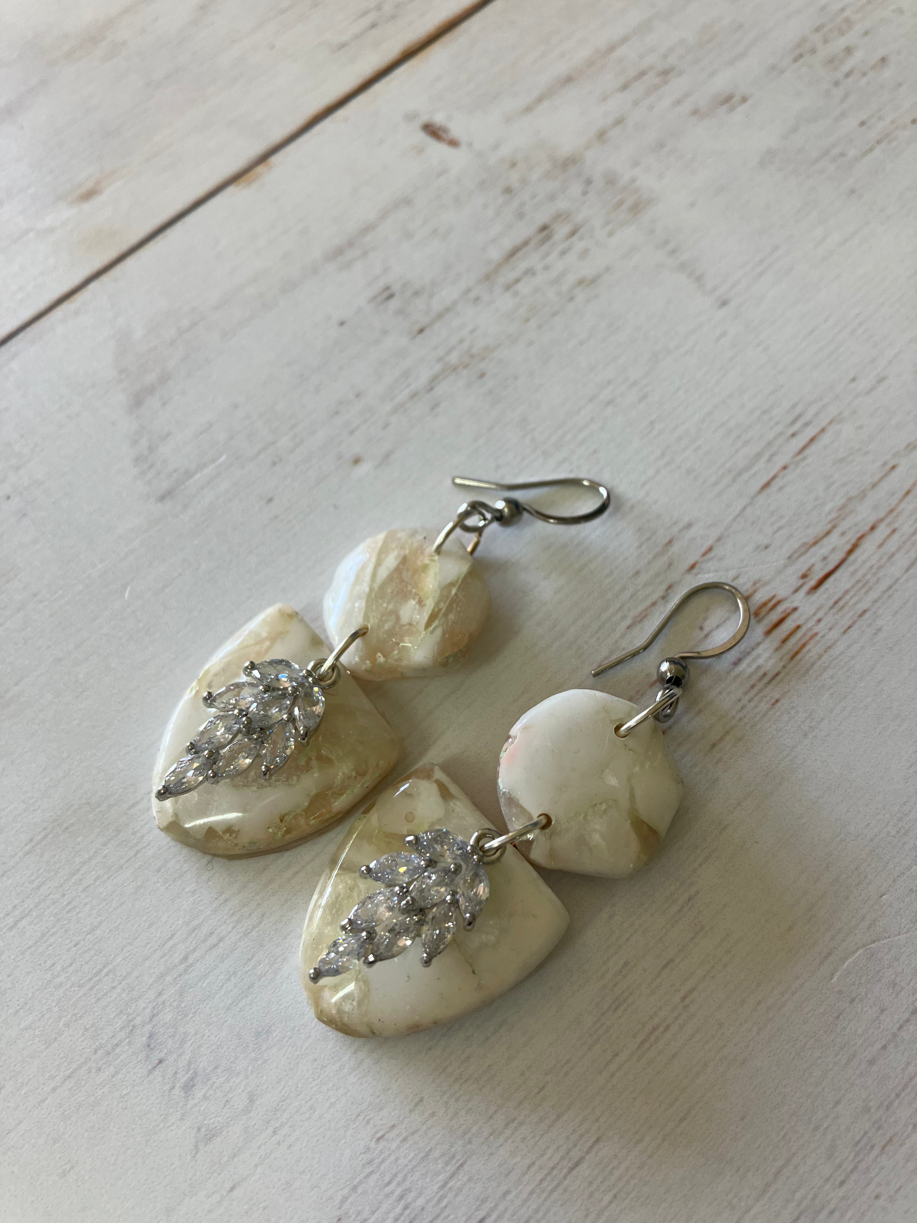 Brass Inlaid Clear Cubic Zirconia - Leaf (Pair)