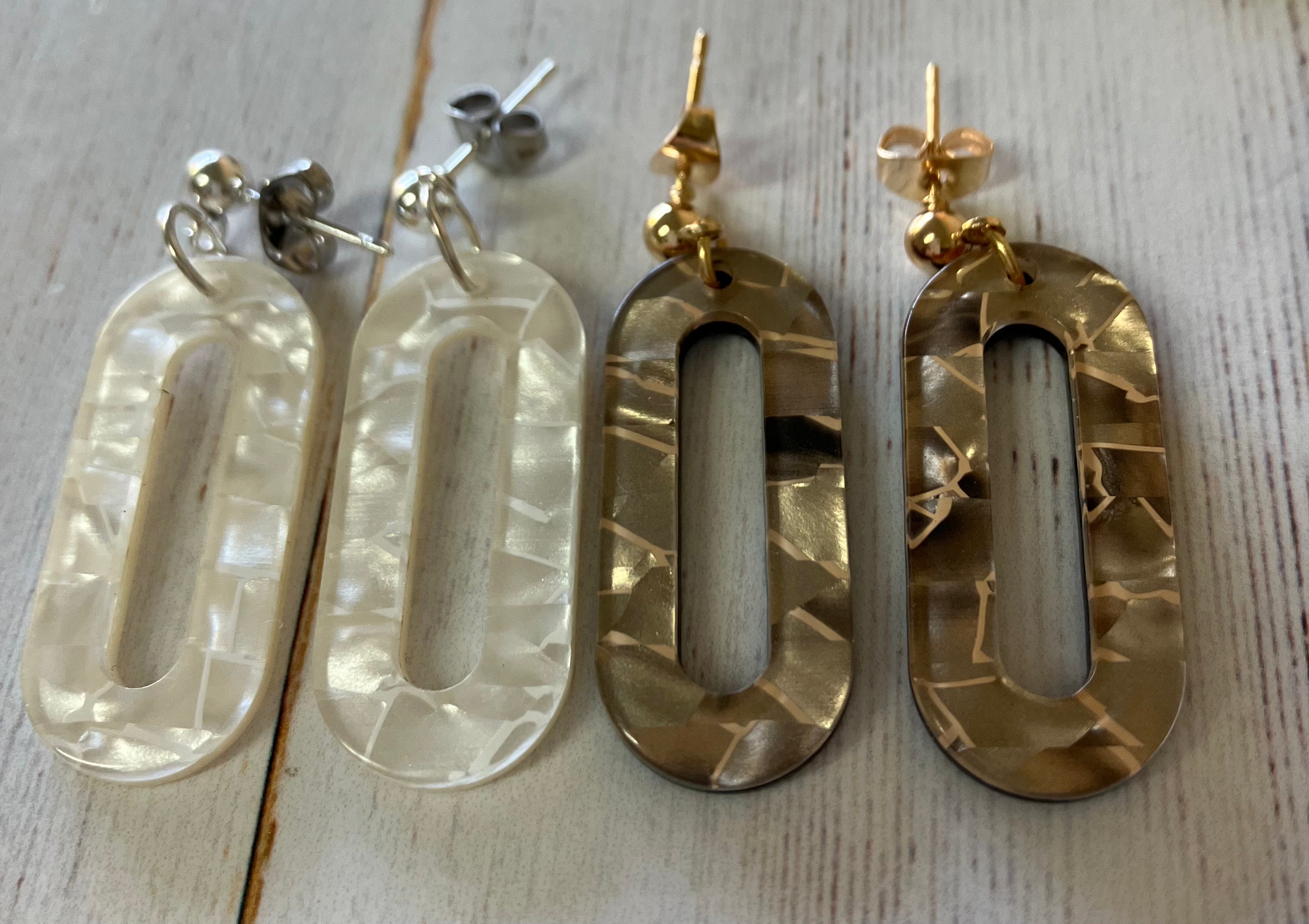 Acetate Resin Finding set - Small Rounded Rectangle Tiger ( 1 Pair)