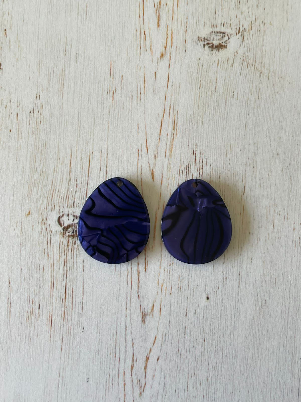 Acetate Resin Pendant Teardrop Dark Blue & Black ( 1 Pair)