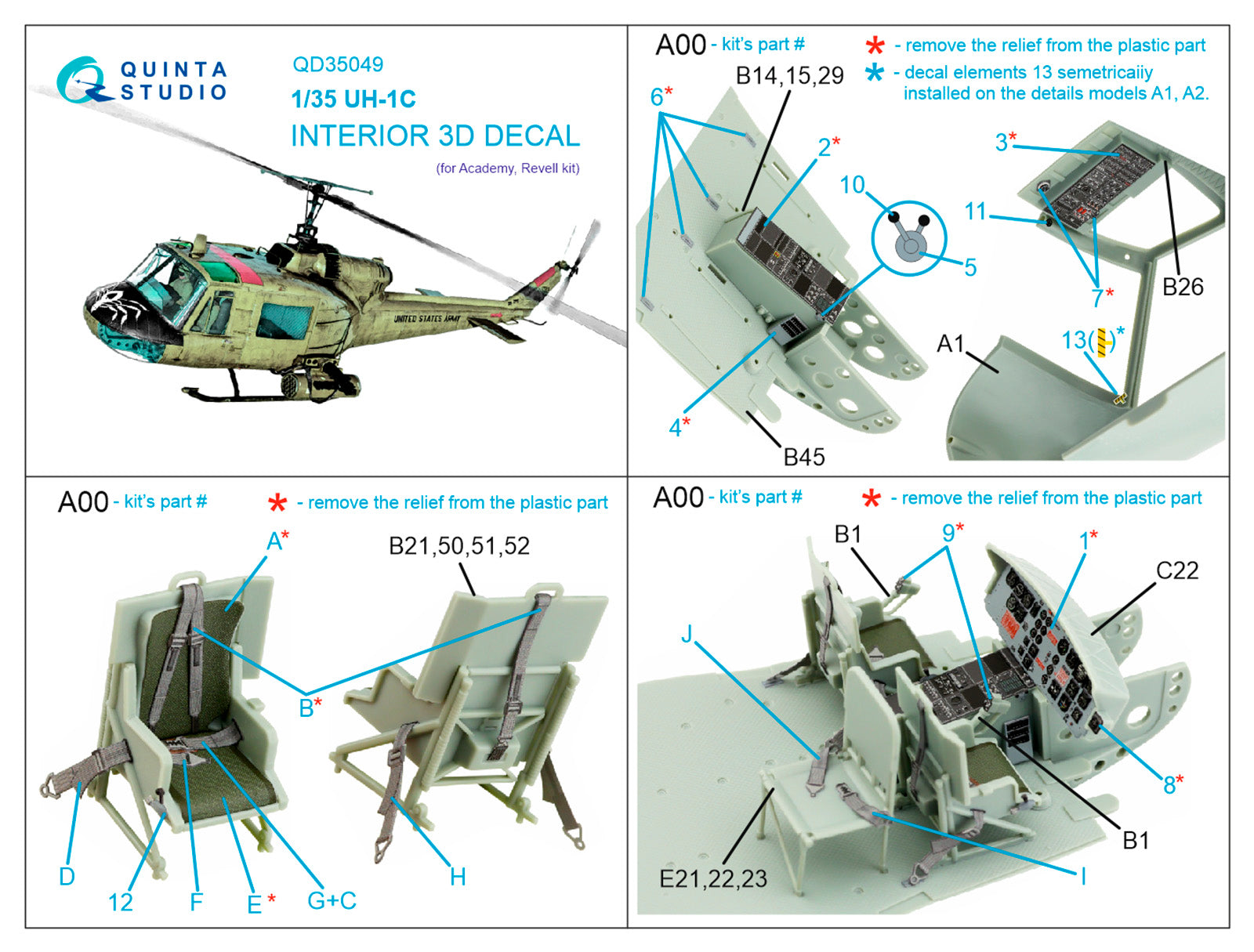 Quinta Studio - 1/35 UH-1C QD35049 for Academy kit