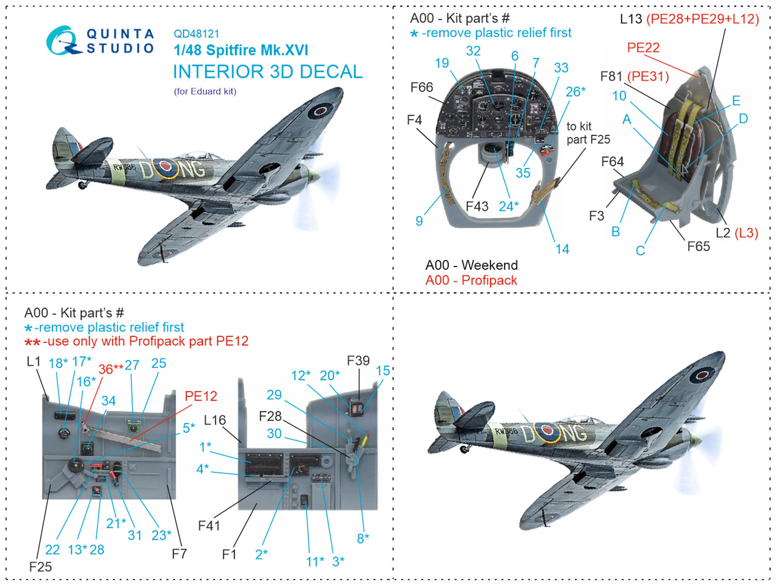 Quinta Studio - 1/48 Spitfire Mk.XVI - QD48121 for Eduard kit