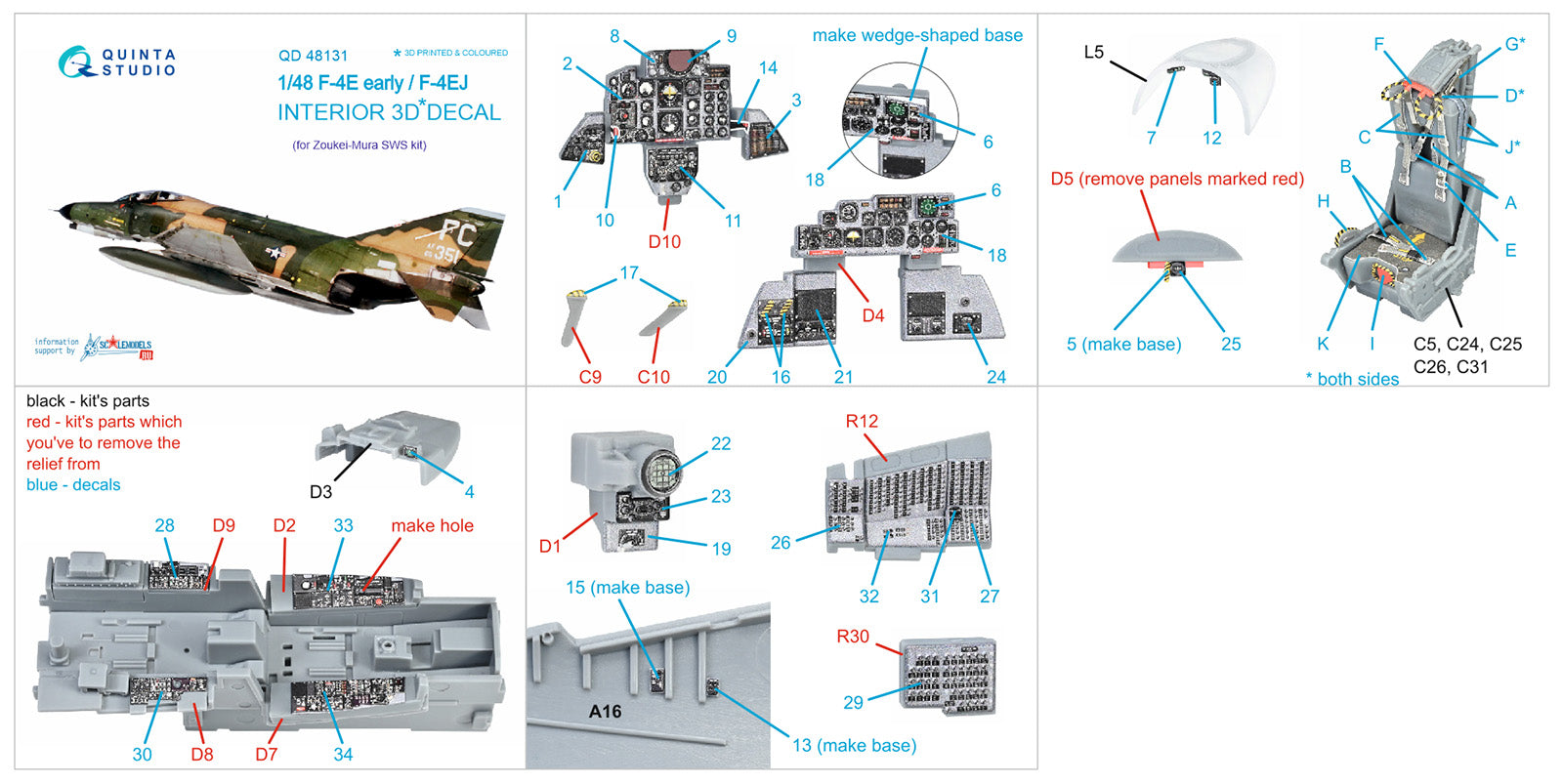 Quinta Studio - 1/48 F4E (early)/F-4EJ - QD48131 for Zoueki-Mura kit