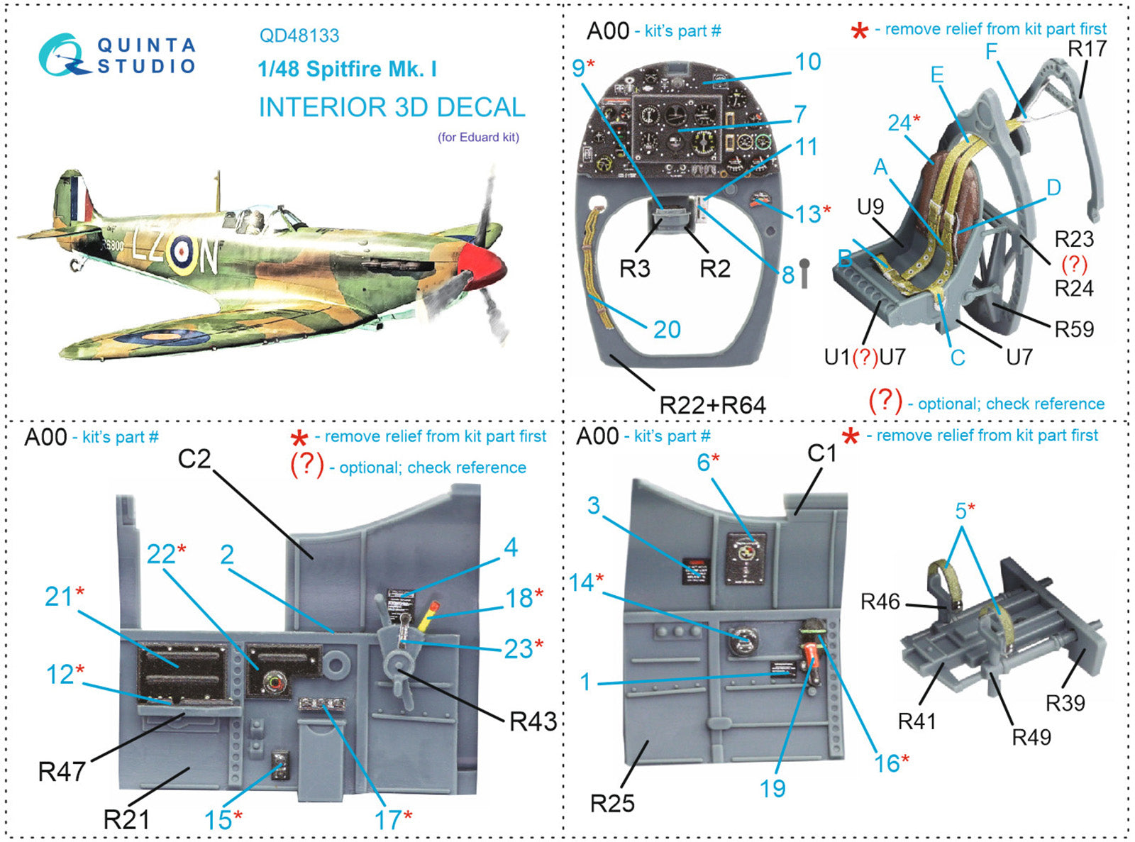 Quinta Studio - 1/48 Spitfire Mk.I - QD48133 for Eduard kit