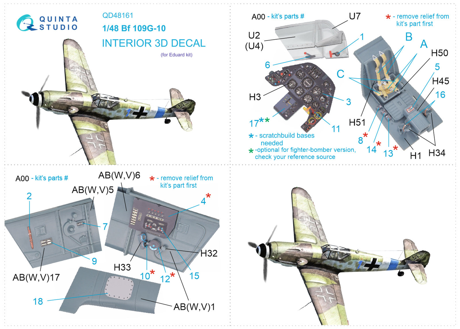Quinta Studio - 1/48 Bf 109G-10 - QD48161 for Eduard kit