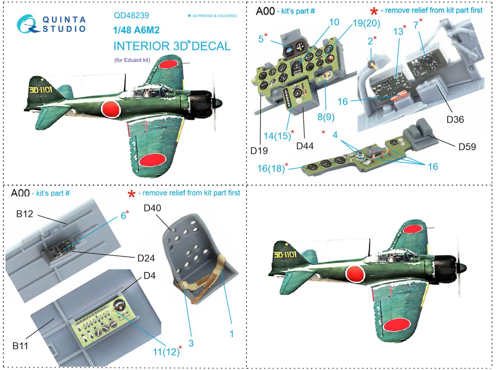Quinta Studio - 1/48 A6M2 Zero - QD48239 for Eduard kit