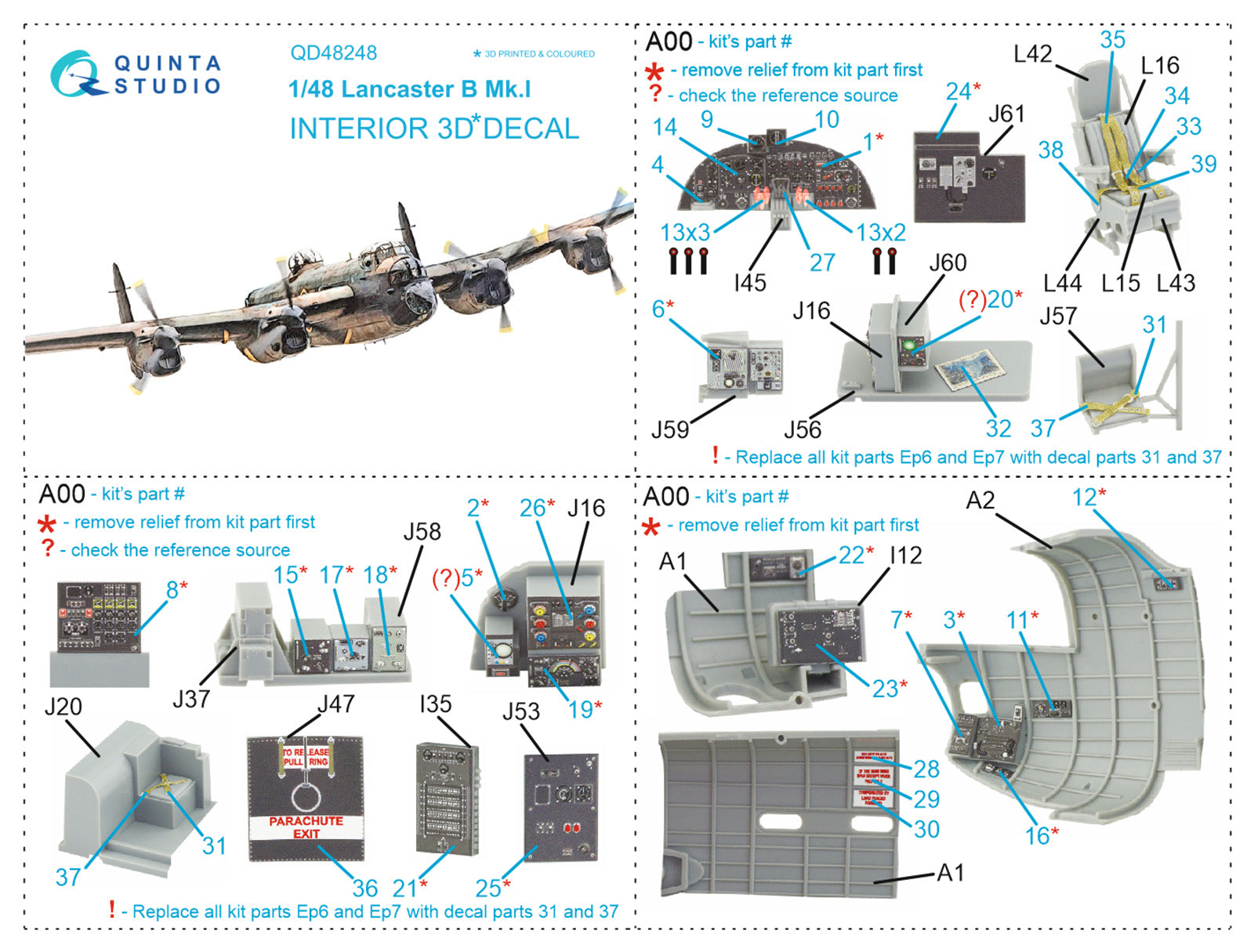 Quinta Studio - 1/48 Lancaster B Mk.I - QD48248 for HK Models kit