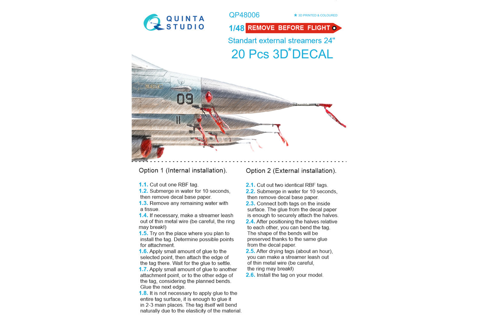 Quinta Studio - 1/48 "Remove Before flight" standart external streamer 24"- QP48006, 20pcs
