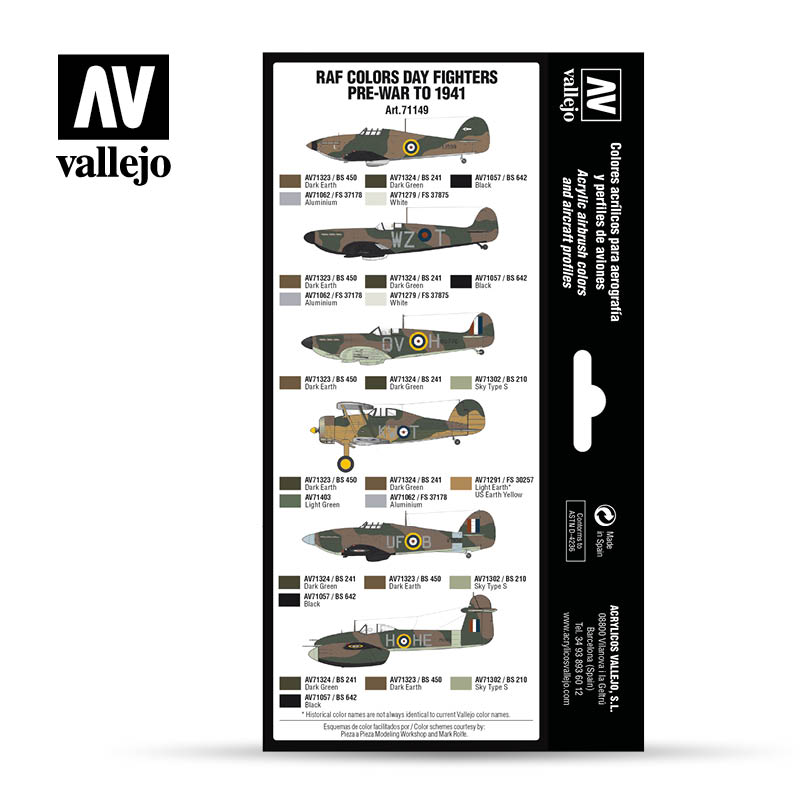 71.149 - RAF Day Fighters Pre-War to 1941 - Vallejo Model Air Set