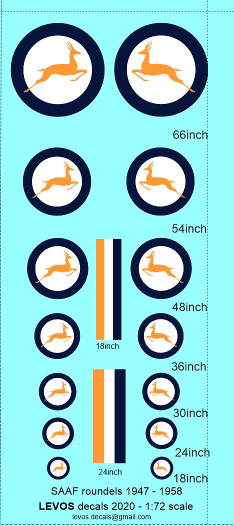 1/72 SAAF Roundels 1947 - 1958  - Scale Decals