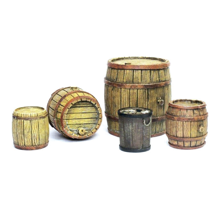 SC225 - Wooden Barrels 1/35 Scale (5 in set) - Vallejo Scenics