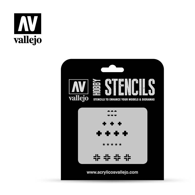 ST-AFV001 - Vallejo Hobby Stencils - WWII German Battle Tank Badges SCALE 1/35
