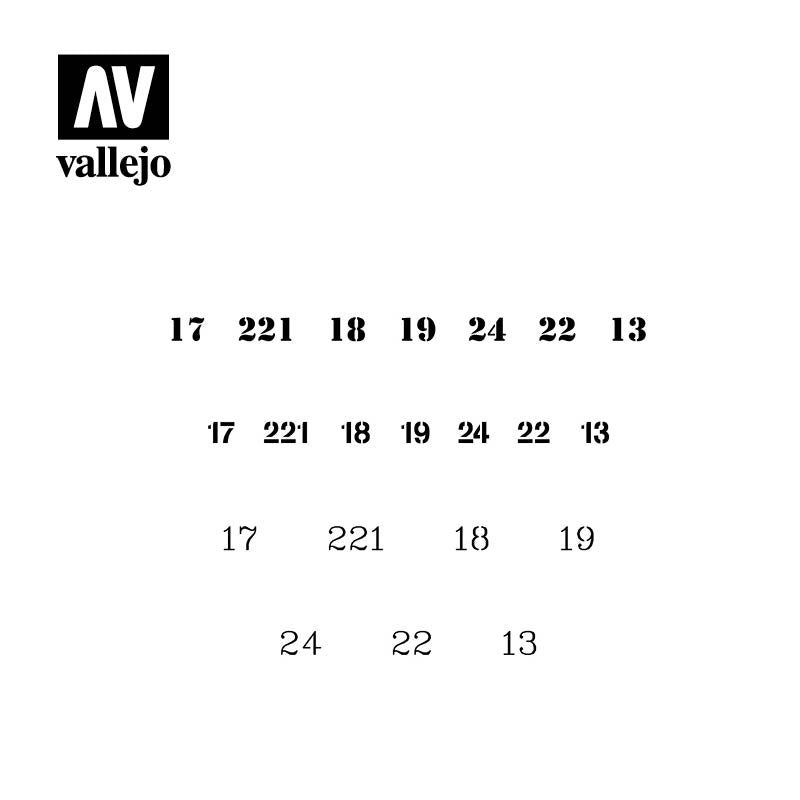 ST-AFV003 - Vallejo Hobby Stencils - Russian numerals WWII - SCALE 1/35