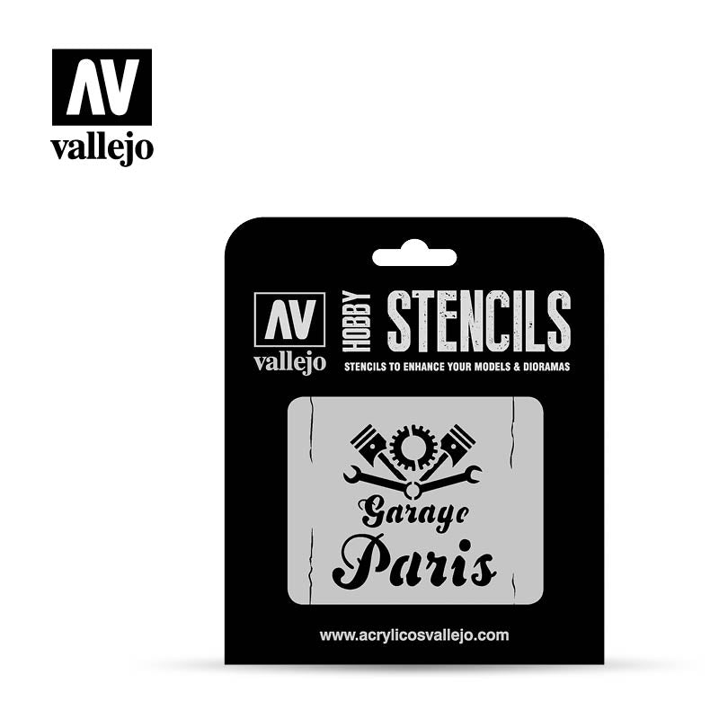 ST-LET001 - Vallejo Hobby Stencils - Vintage Garage Sign - SCALE 1/35