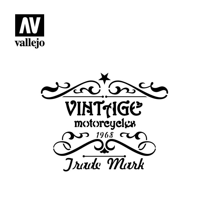 ST-LET005 - Vallejo Hobby Stencils - Vintage Motorcycle Sign - SCALE 1/35