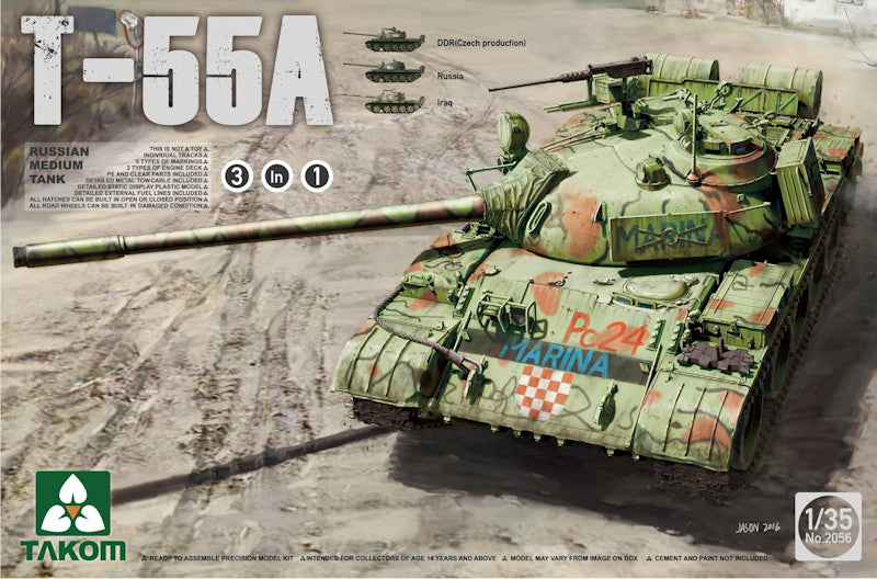 TAK2056 - Takom 1/35 - Russian T-55A Medium Tank (3 in 1)